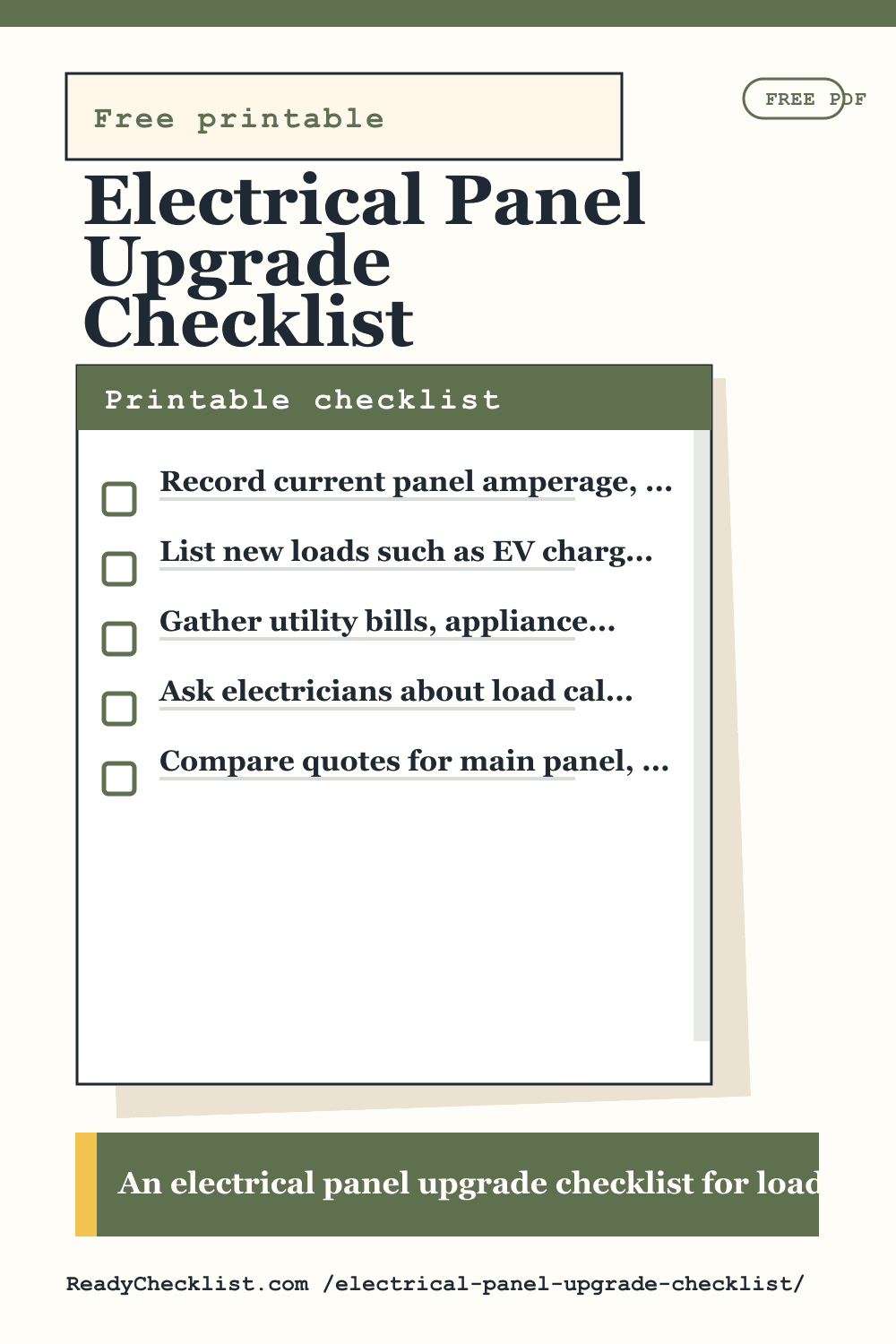 Electrical Panel Upgrade Checklist printable checklist template preview