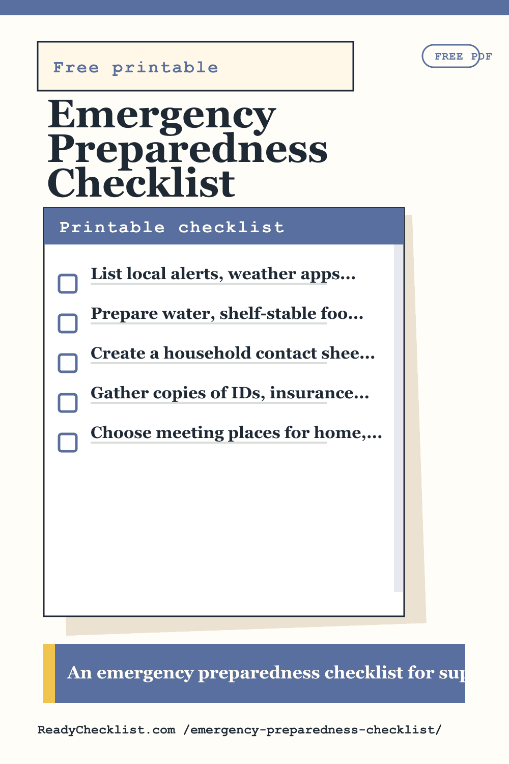 Emergency Preparedness Checklist printable checklist template preview