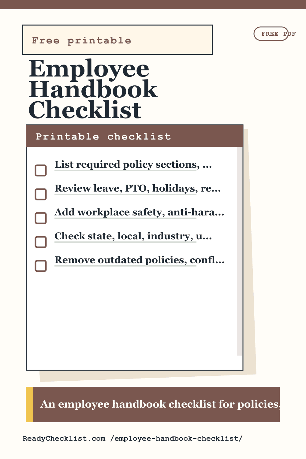 Employee Handbook Checklist printable checklist preview image
