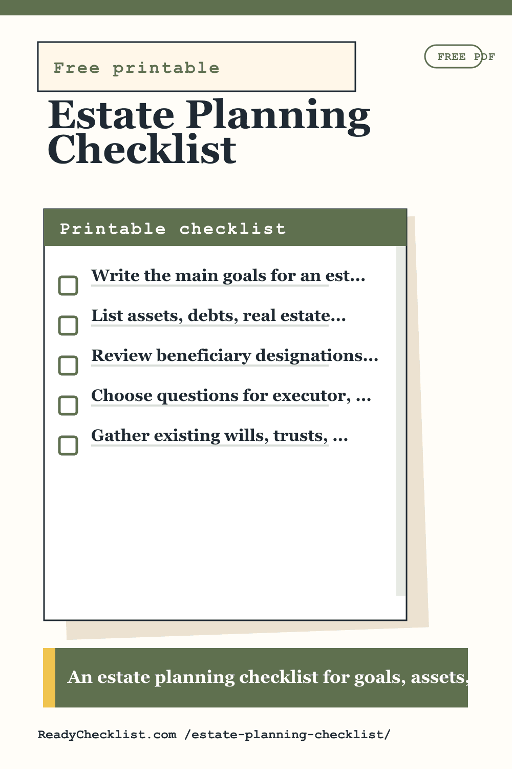 Estate Planning Checklist printable checklist template preview