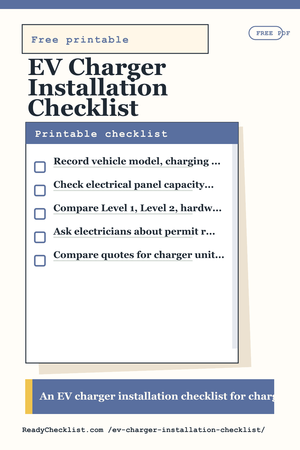EV Charger Installation Checklist printable checklist preview image