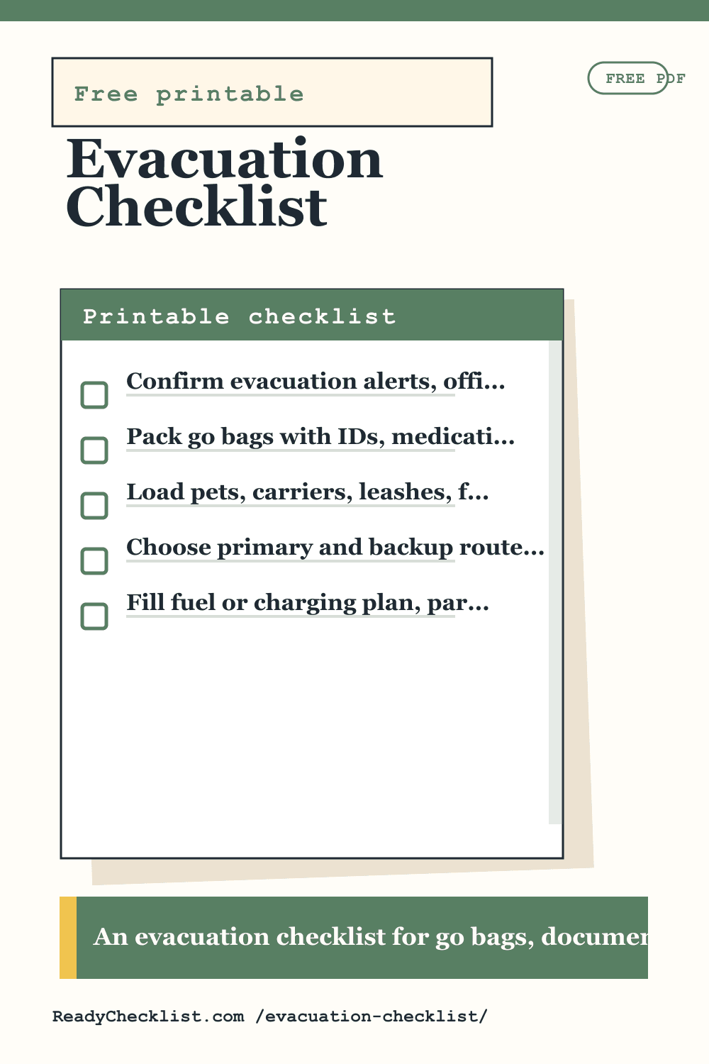 Evacuation Checklist printable checklist template preview