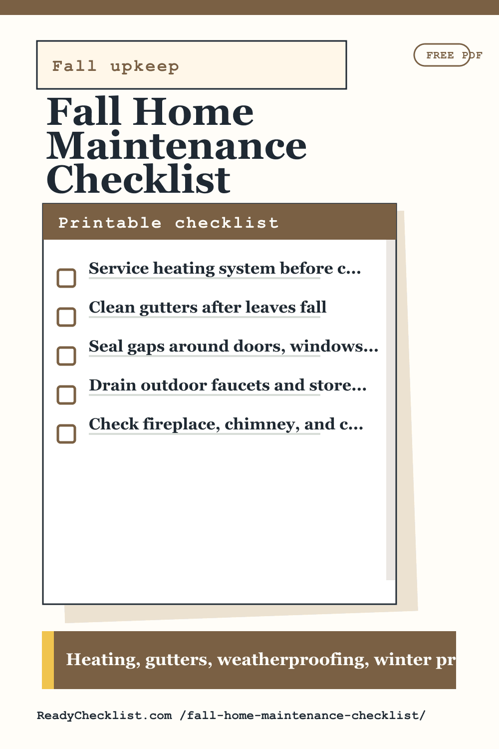 Fall Home Maintenance Checklist printable checklist template preview