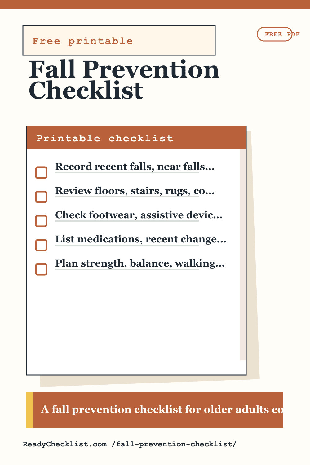 Fall Prevention Checklist printable checklist preview image