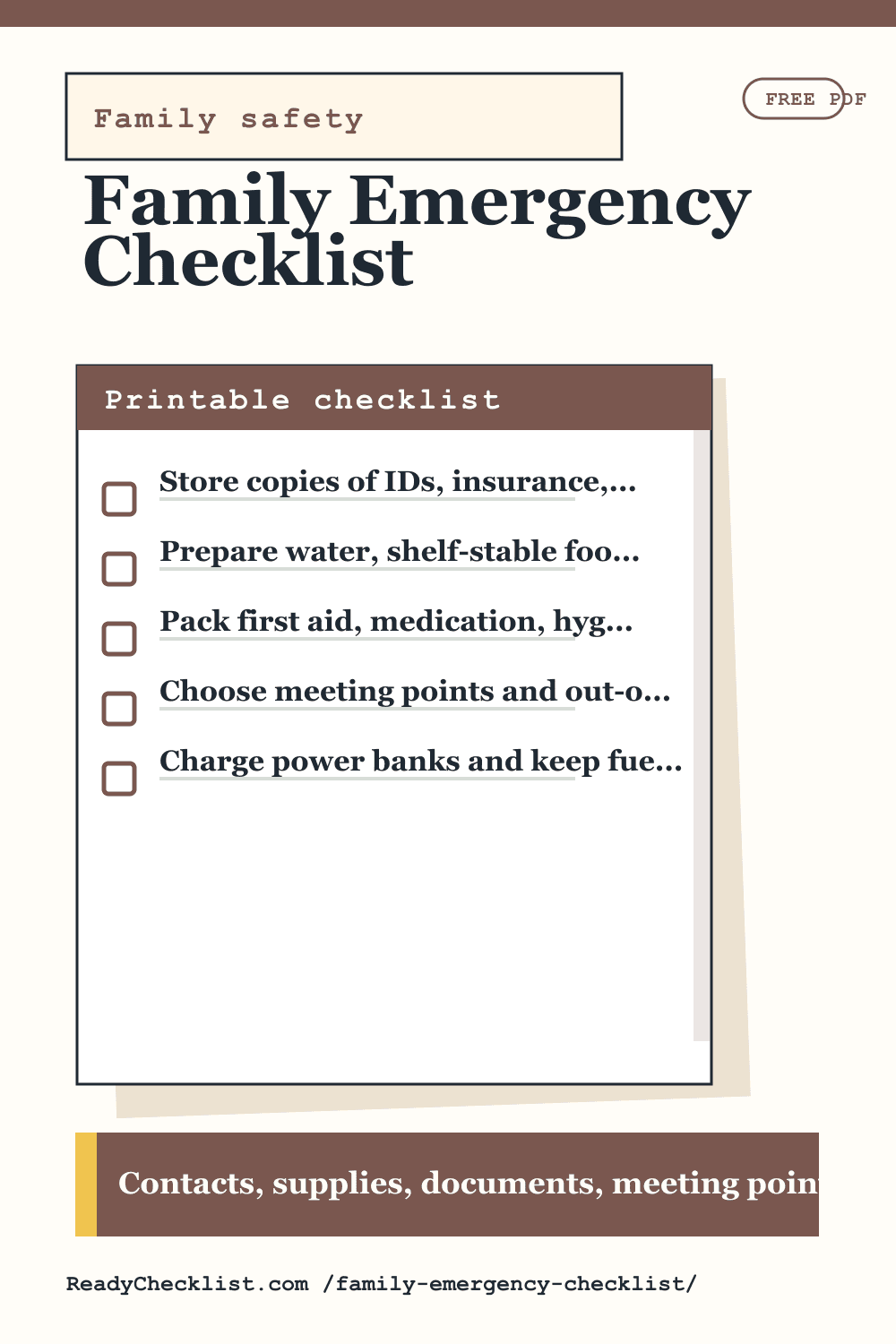 Family Emergency Checklist printable checklist template preview