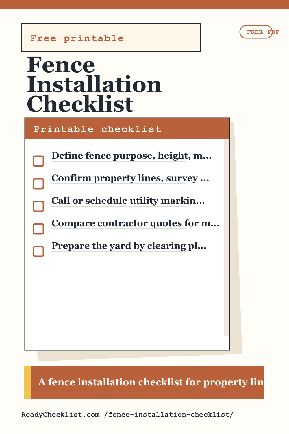 Fence Installation Checklist printable checklist template preview