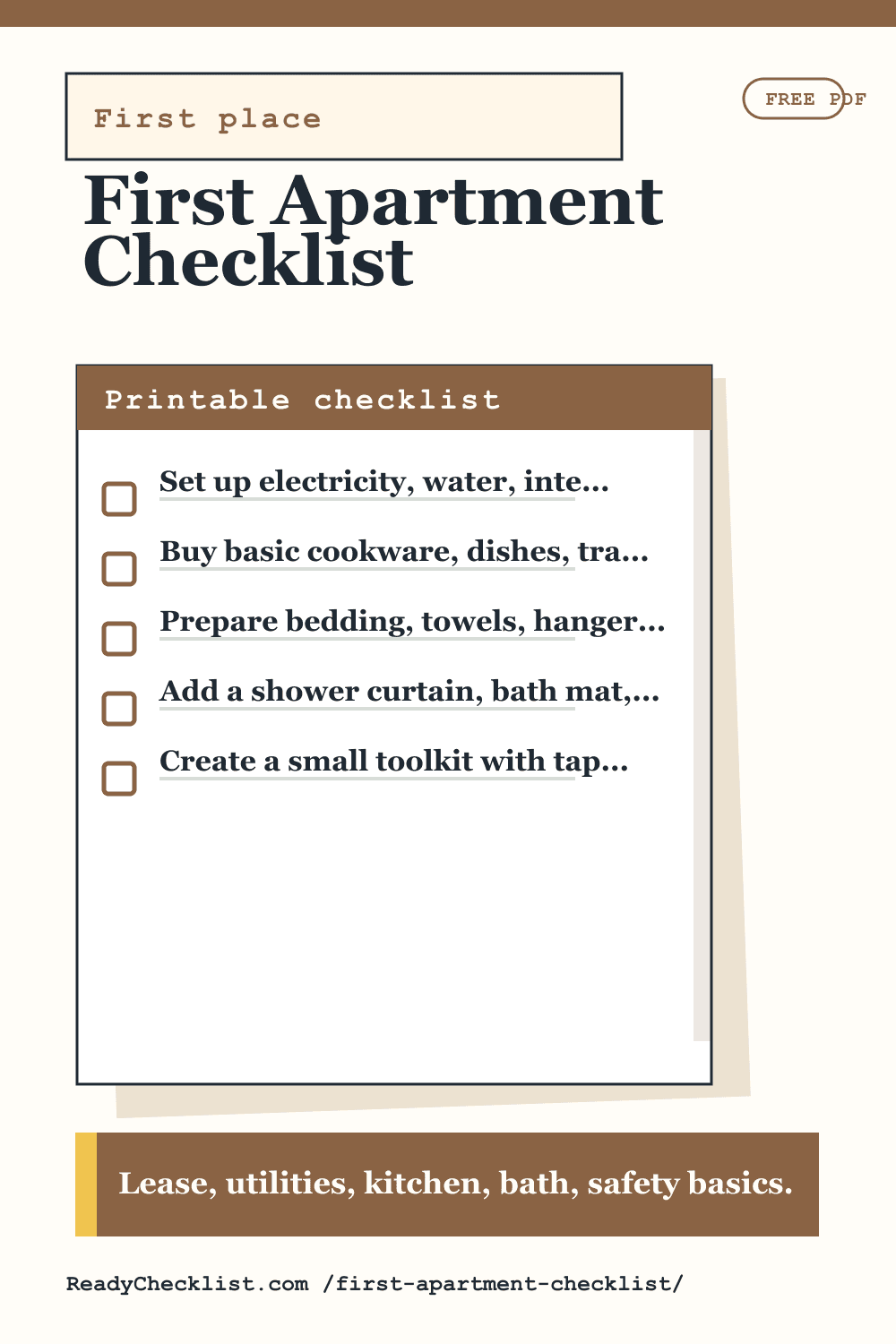 First Apartment Checklist printable checklist template preview
