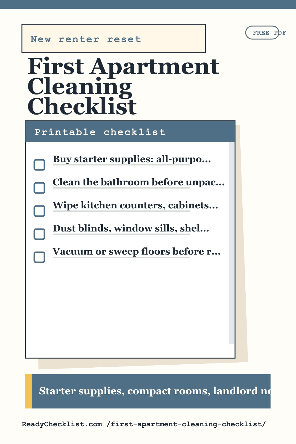 First Apartment Cleaning Checklist printable checklist preview image