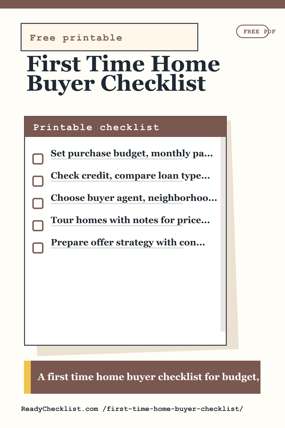 First Time Home Buyer Checklist printable checklist preview image