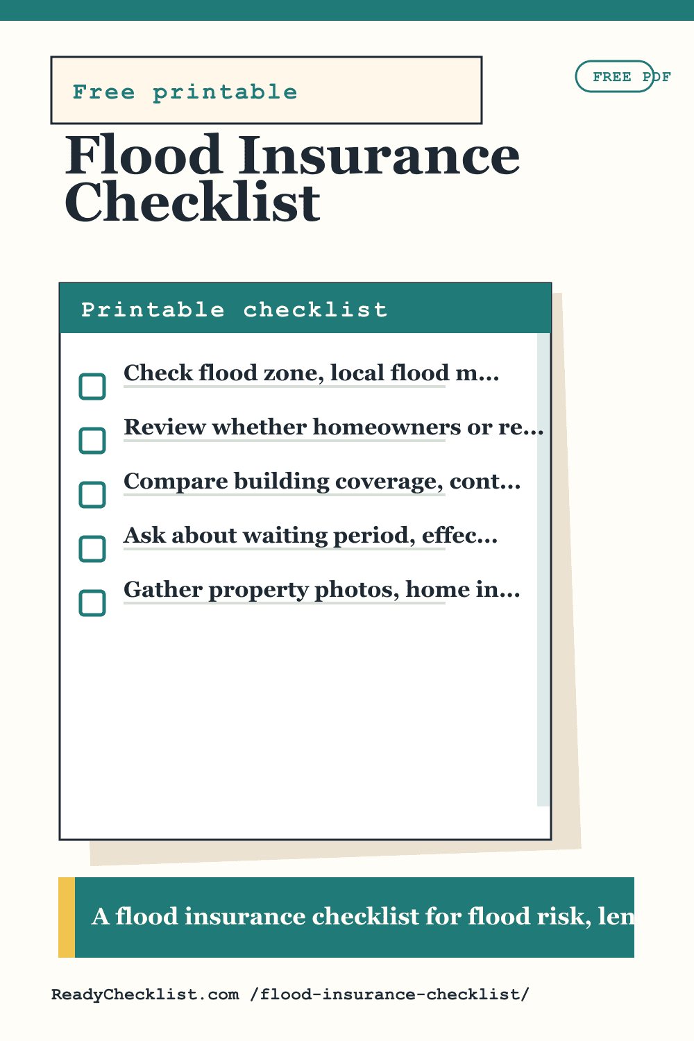 Flood Insurance Checklist printable checklist preview image