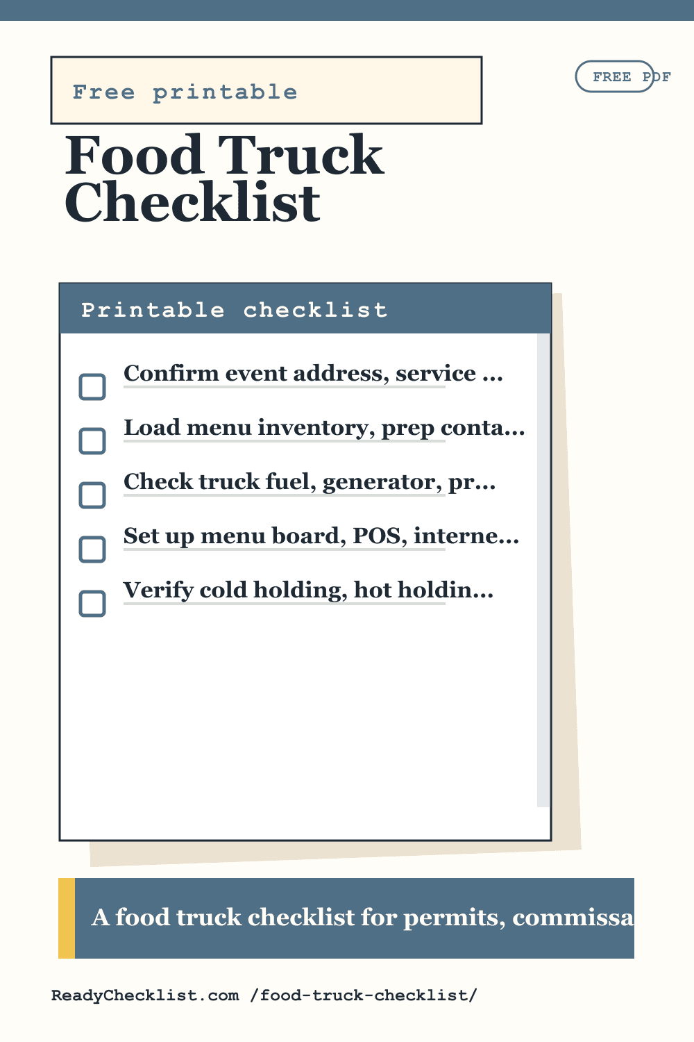 Food Truck Checklist printable checklist template preview