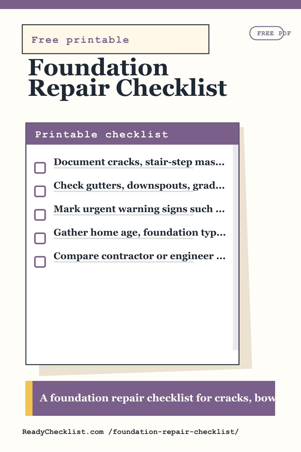 Foundation Repair Checklist printable checklist template preview