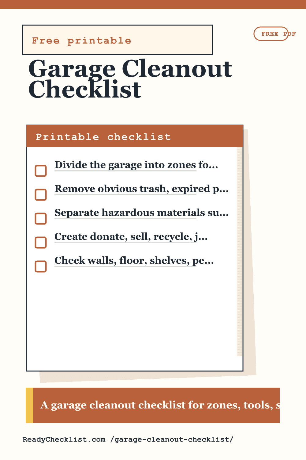 Garage Cleanout Checklist printable checklist preview image