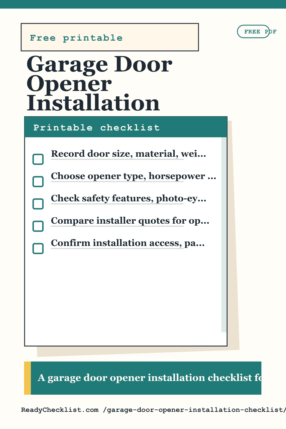 Garage Door Opener Installation Checklist printable checklist template preview