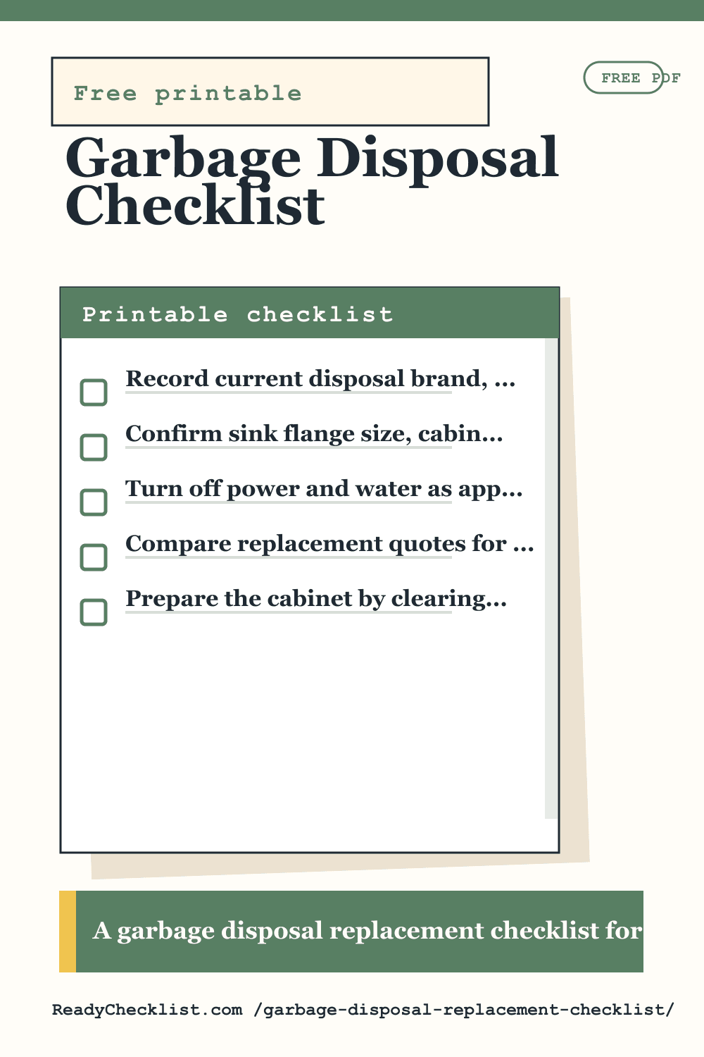 Garbage Disposal Checklist printable checklist template preview
