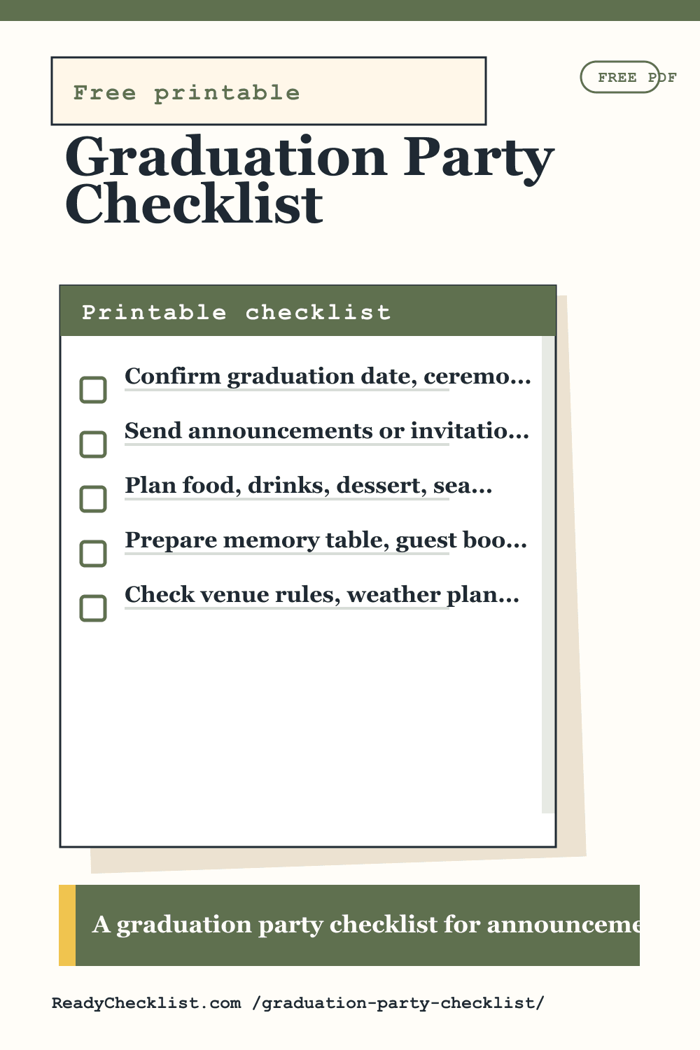 Graduation Party Checklist printable checklist preview image