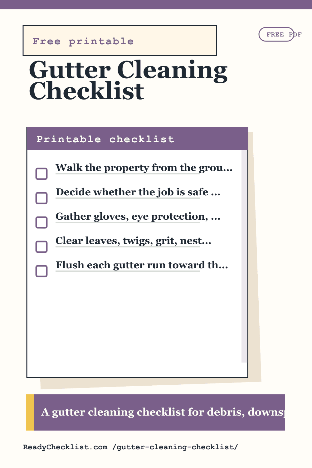 Gutter Cleaning Checklist printable checklist template preview
