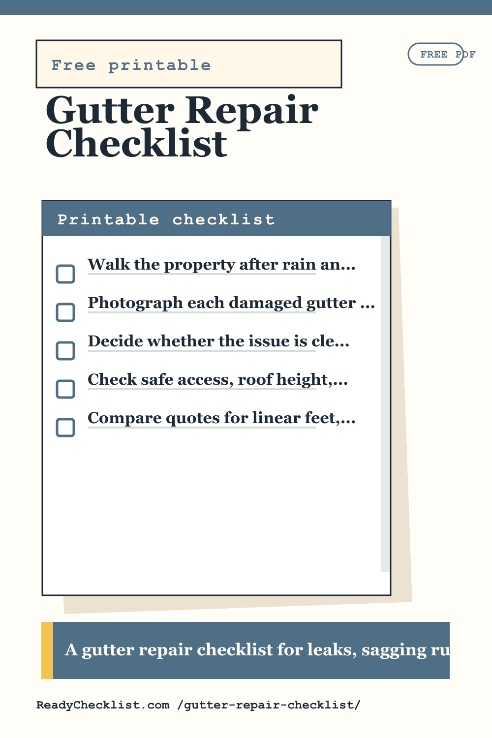 Gutter Repair Checklist printable checklist template preview