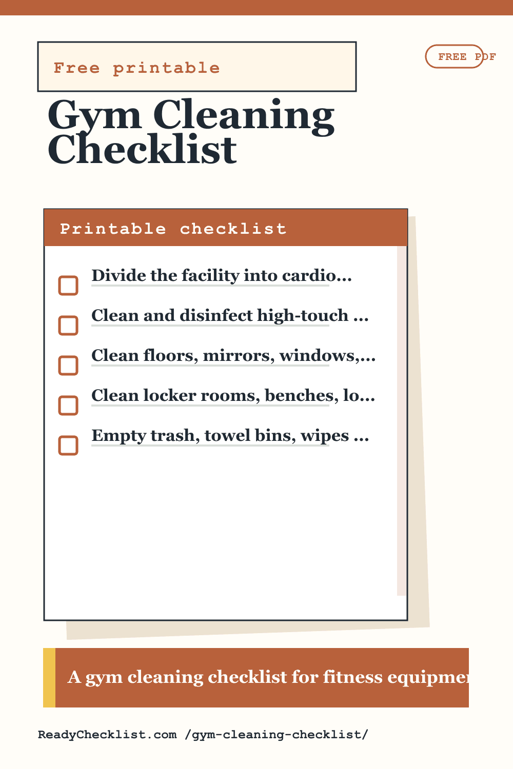 Gym Cleaning Checklist printable checklist template preview
