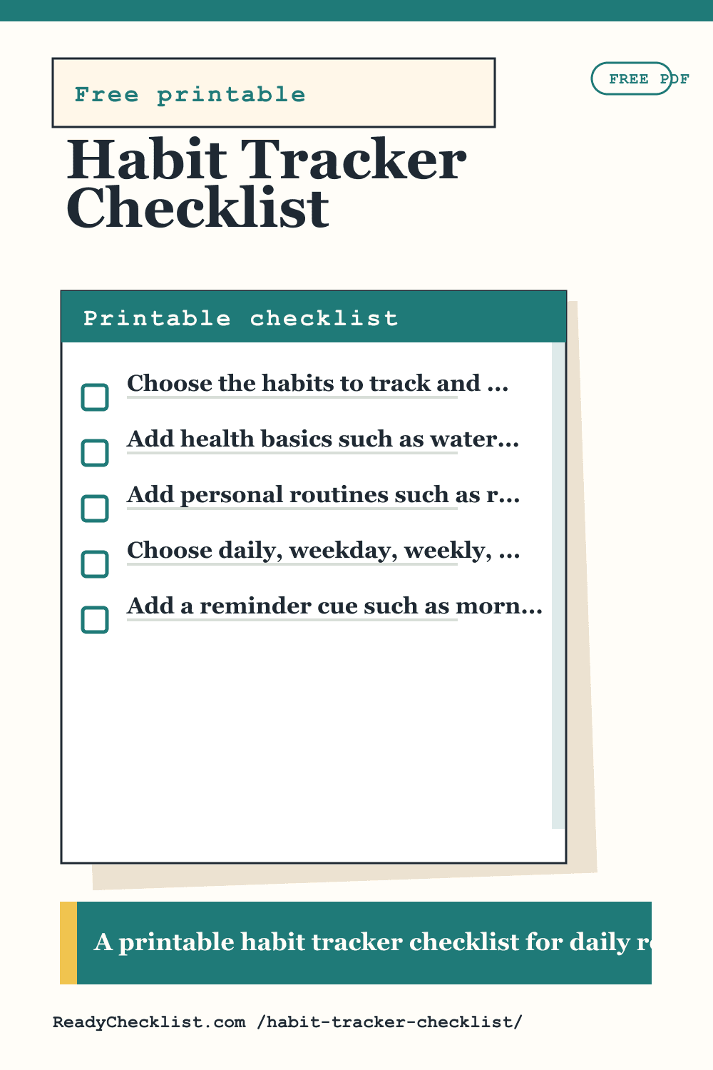 Habit Tracker Checklist printable checklist template preview