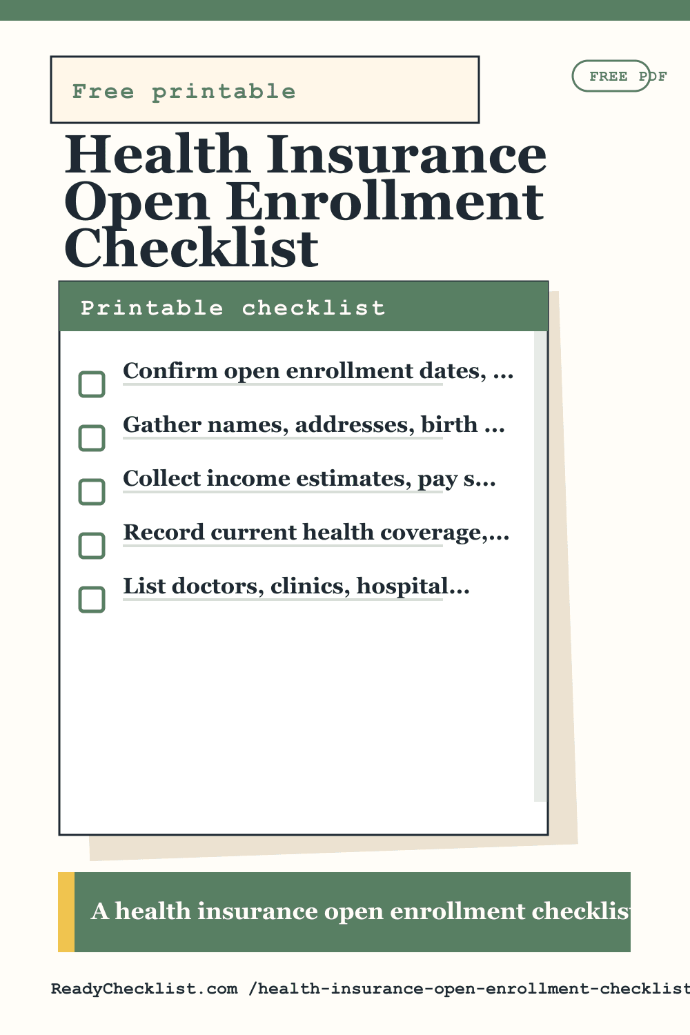 Health Insurance Open Enrollment Checklist printable checklist preview image