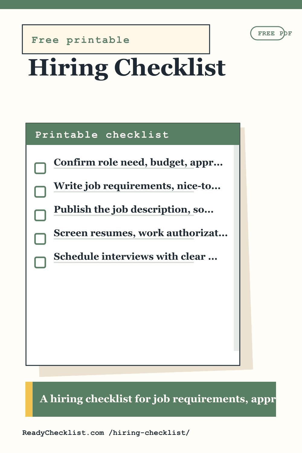 Hiring Checklist printable checklist template preview