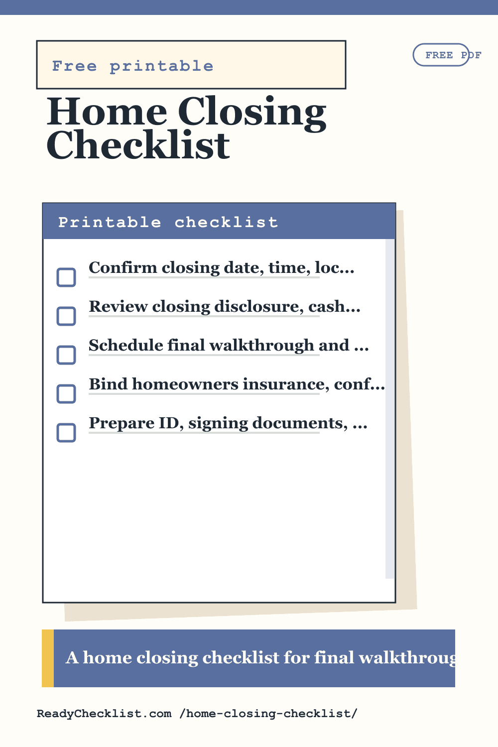 Home Closing Checklist printable checklist preview image