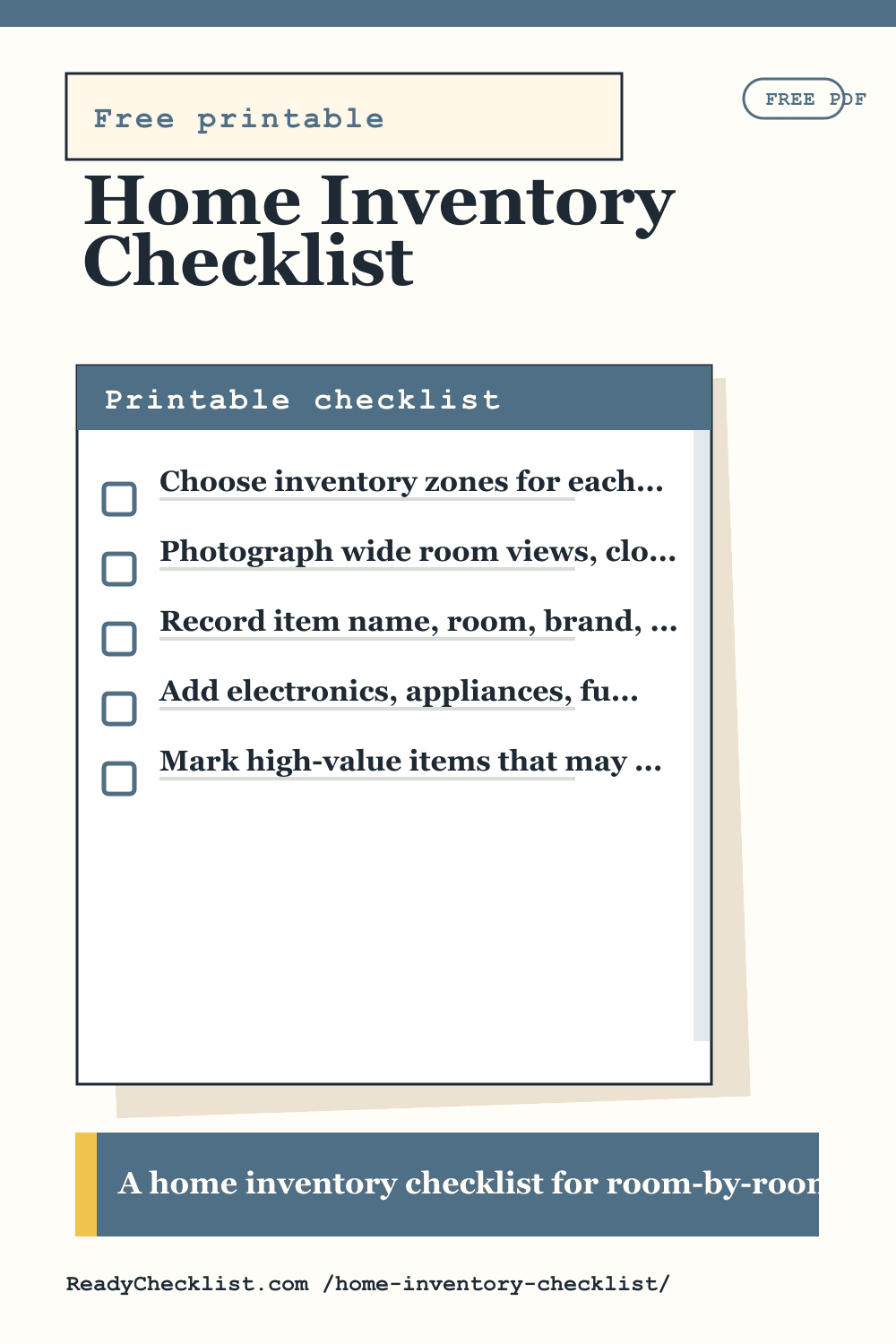 Home Inventory Checklist printable checklist template preview