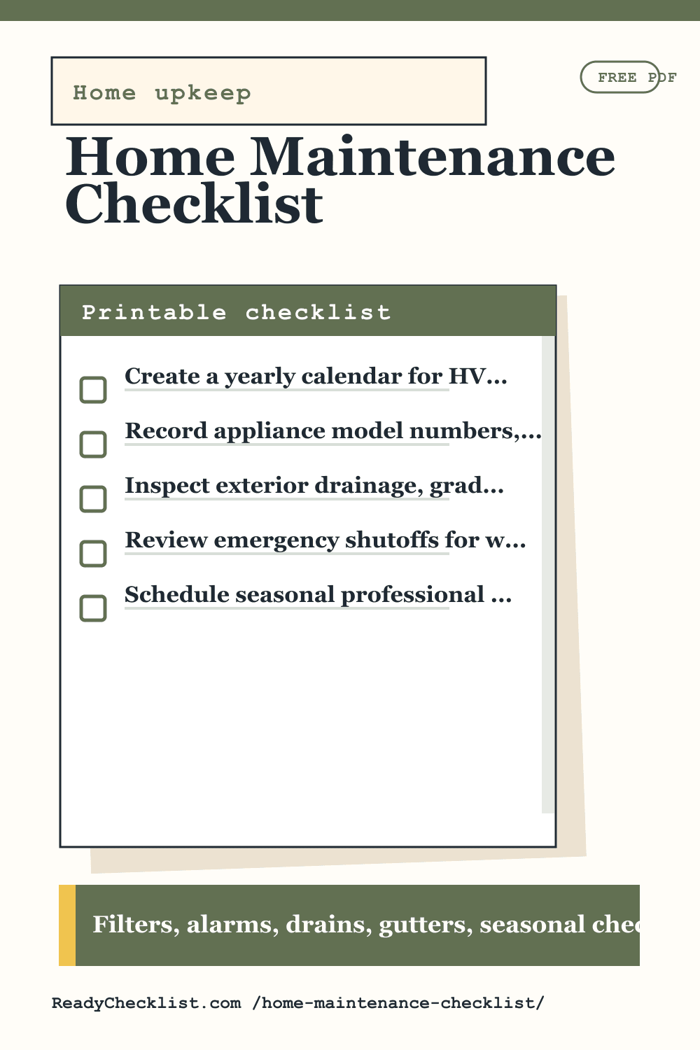 Home Maintenance Checklist printable checklist template preview