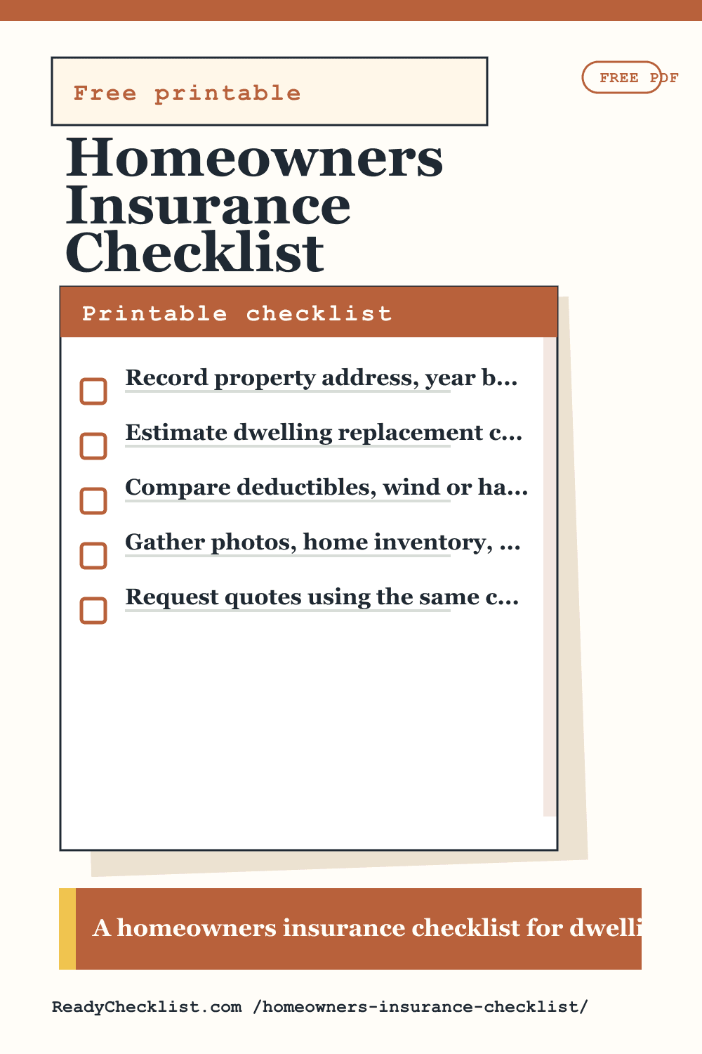 Homeowners Insurance Checklist printable checklist preview image