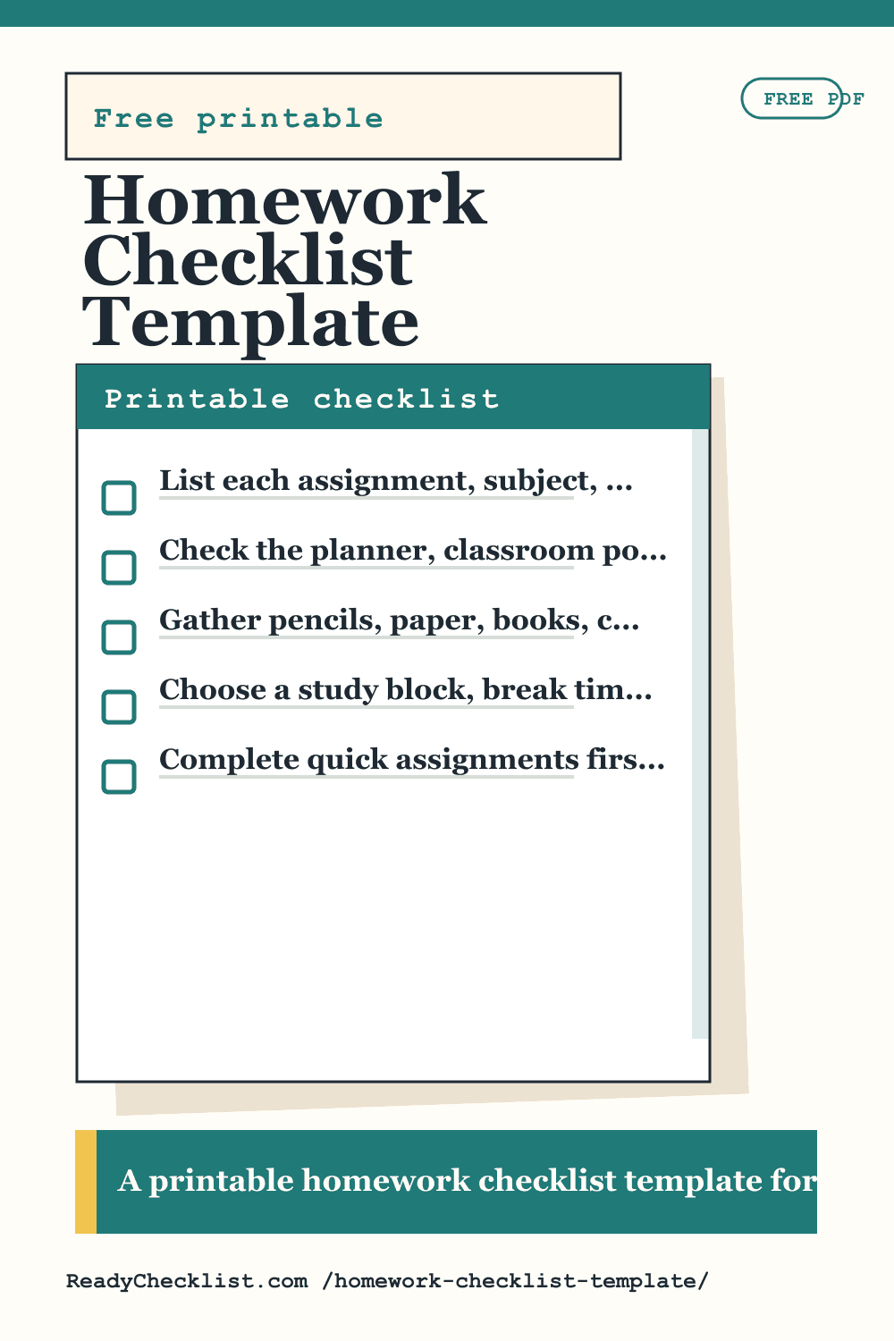 Homework Checklist Template printable checklist preview image