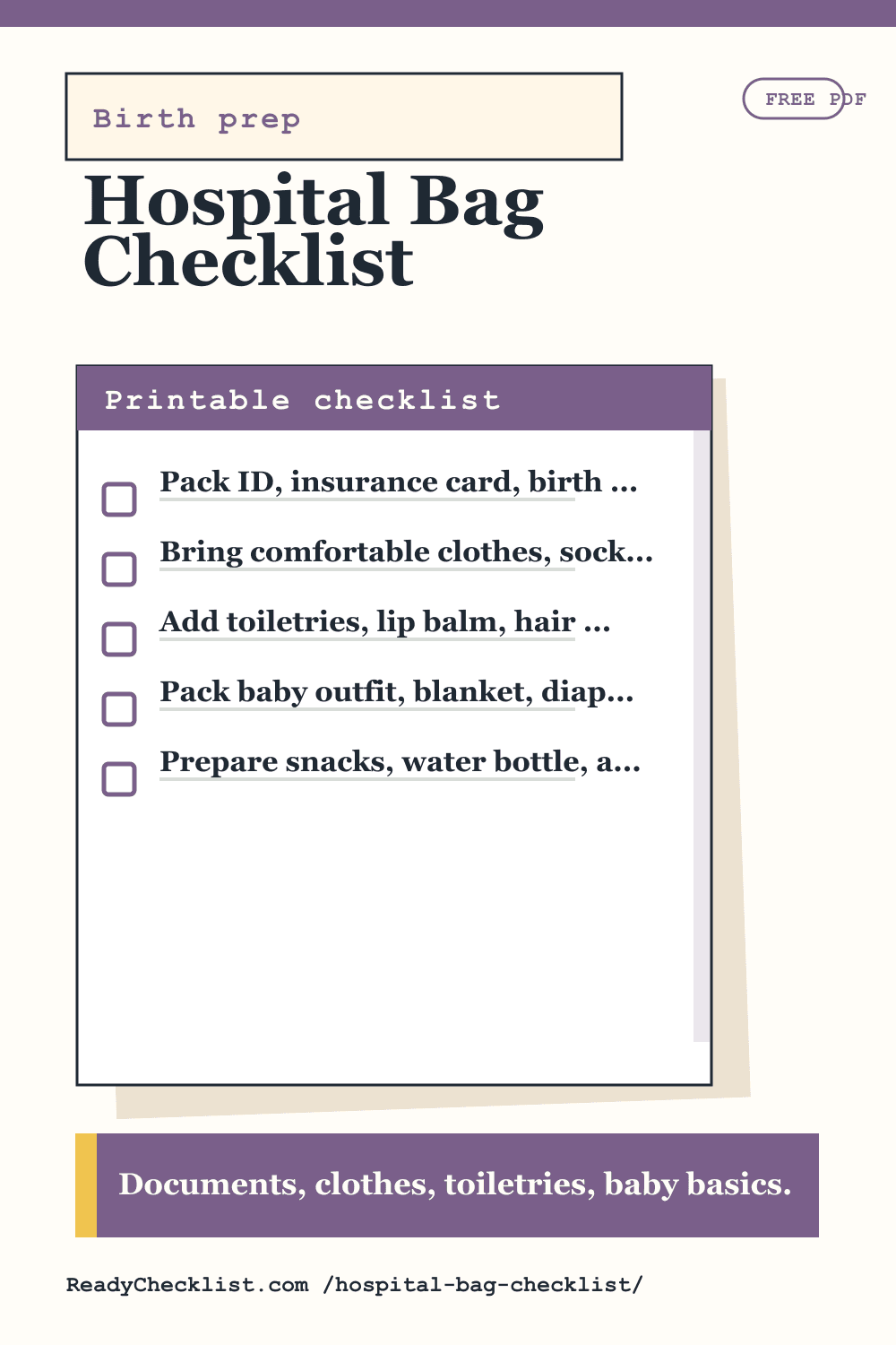 Hospital Bag Checklist printable checklist template preview