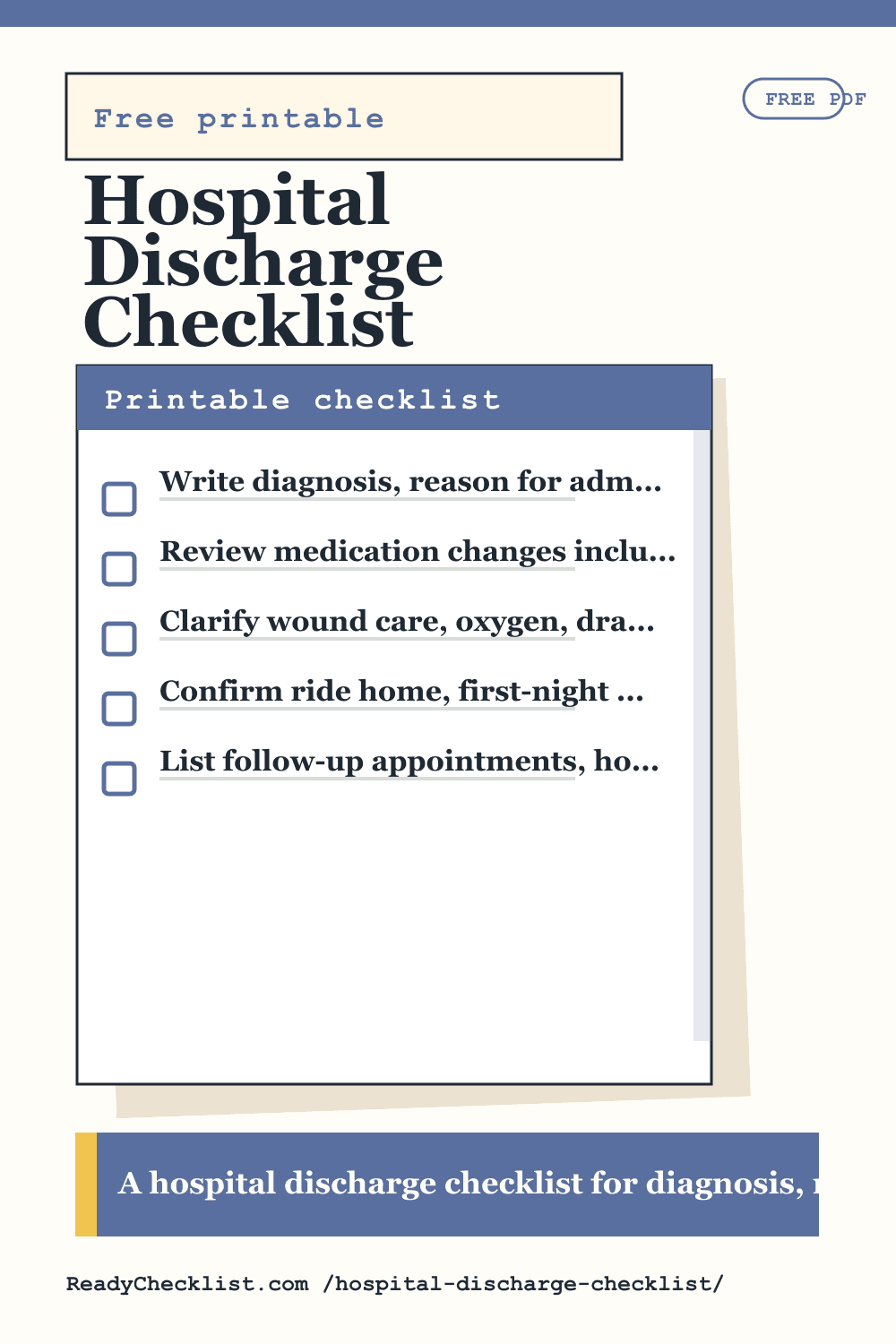 Hospital Discharge Checklist printable checklist template preview