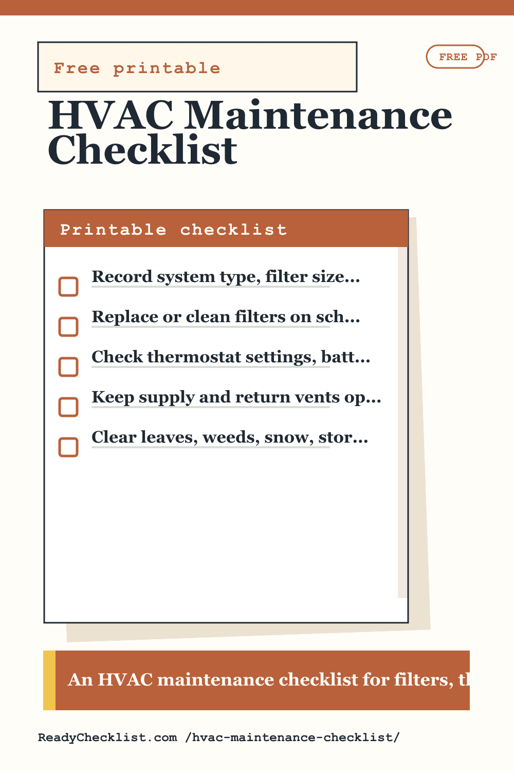 HVAC Maintenance Checklist printable checklist template preview