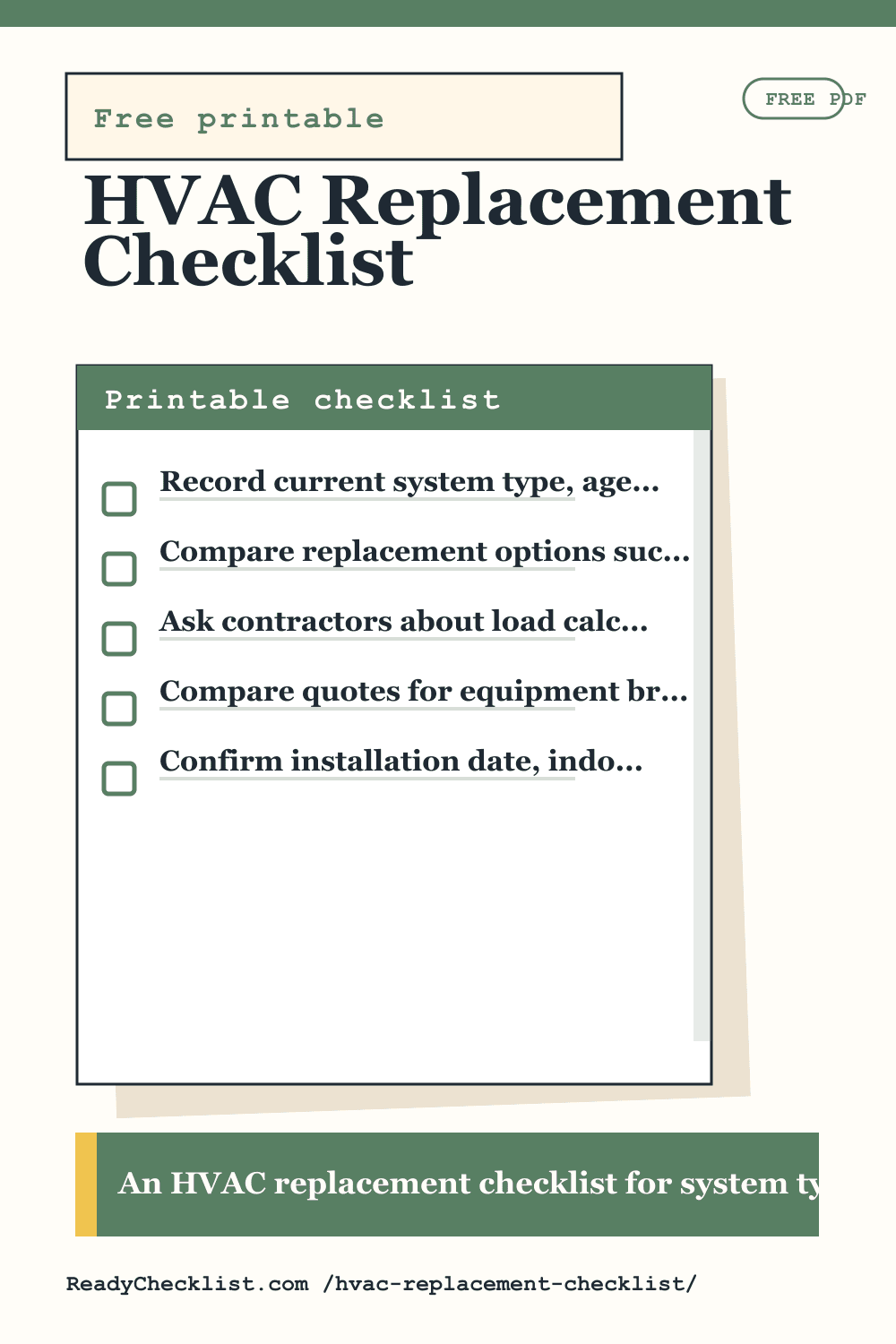 HVAC Replacement Checklist printable checklist template preview