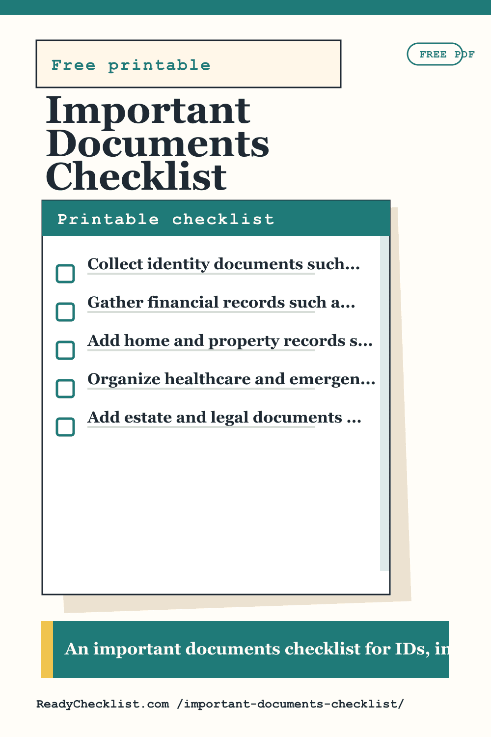Important Documents Checklist printable checklist template preview