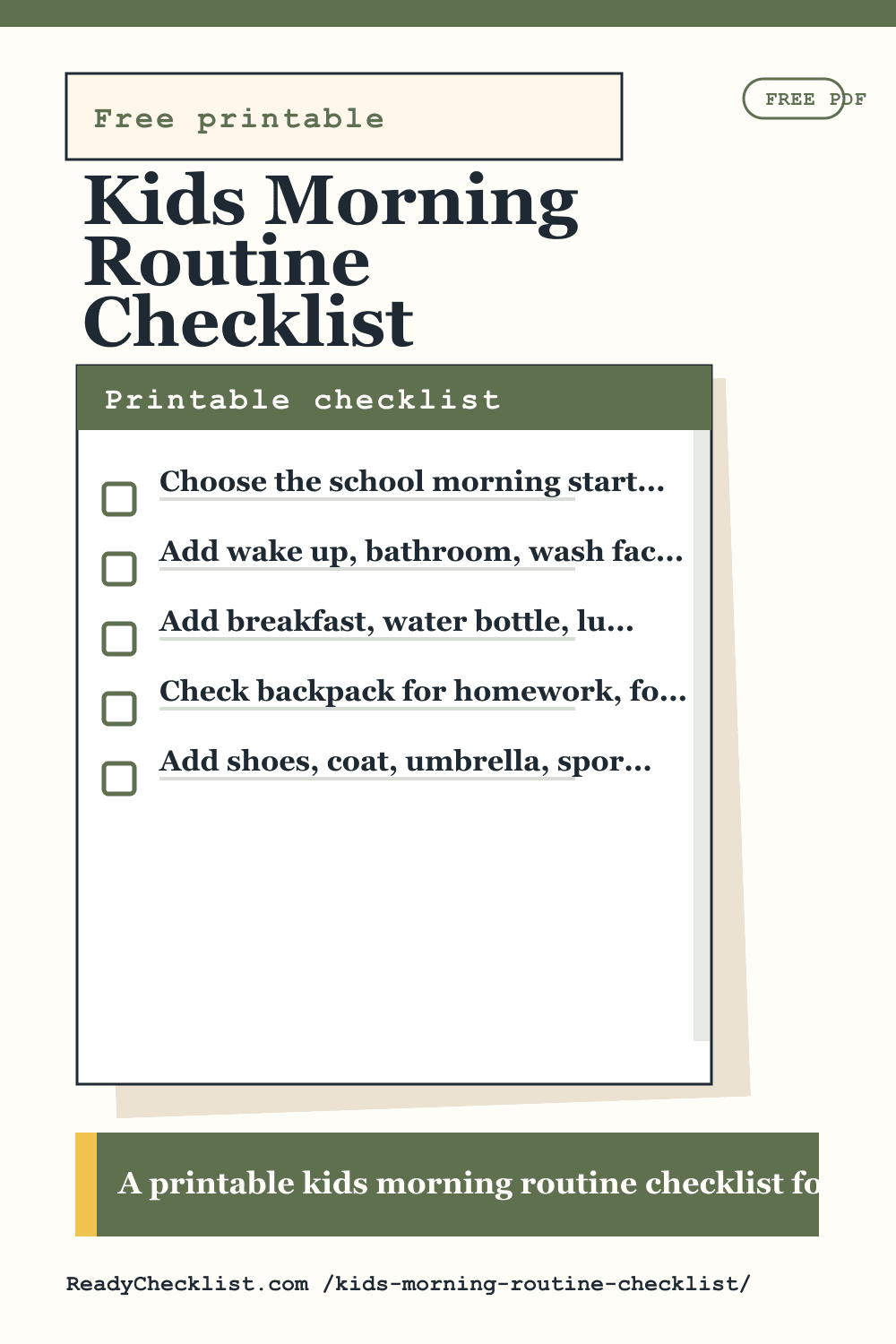 Kids Morning Routine Checklist printable checklist template preview