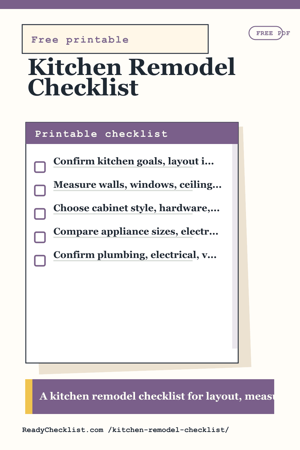 Kitchen Remodel Checklist printable checklist preview image