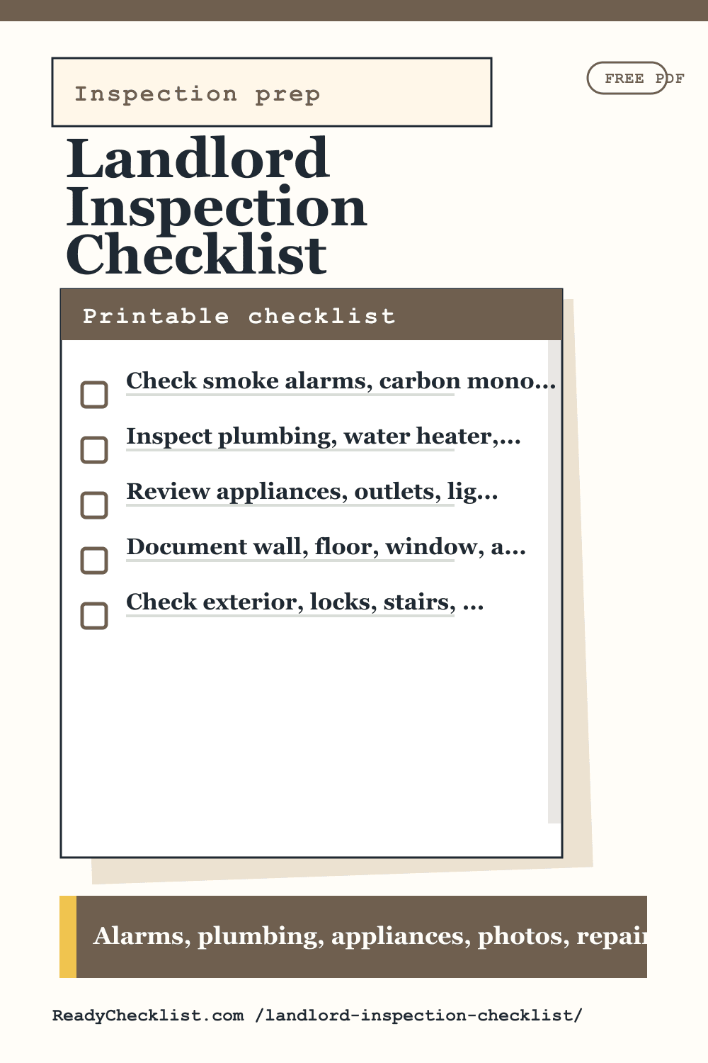Landlord Inspection Checklist printable checklist template preview
