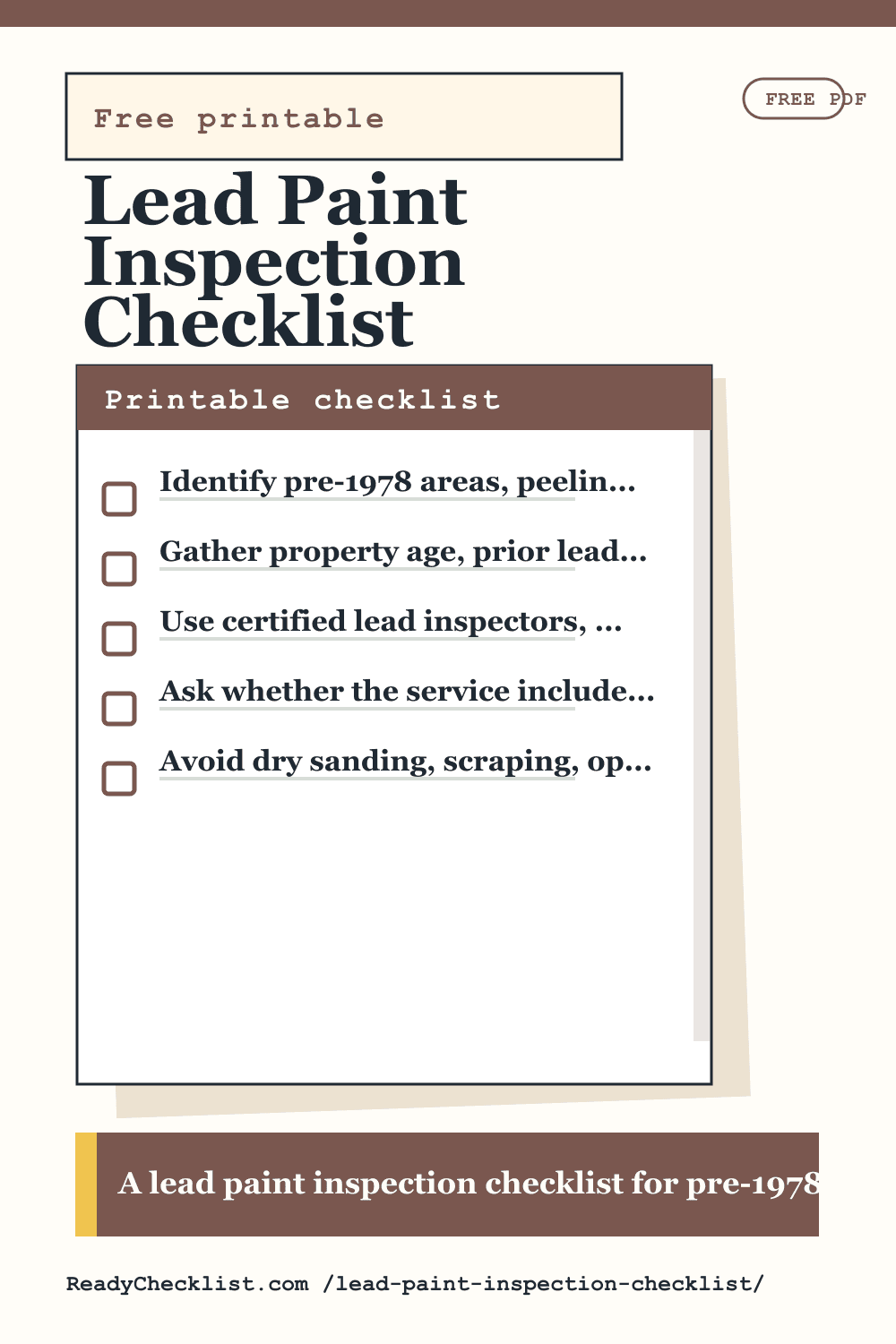 Lead Paint Inspection Checklist printable checklist template preview