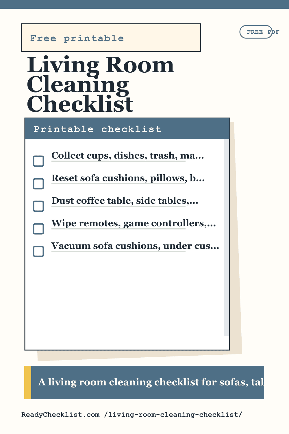 Living Room Cleaning Checklist printable checklist preview image