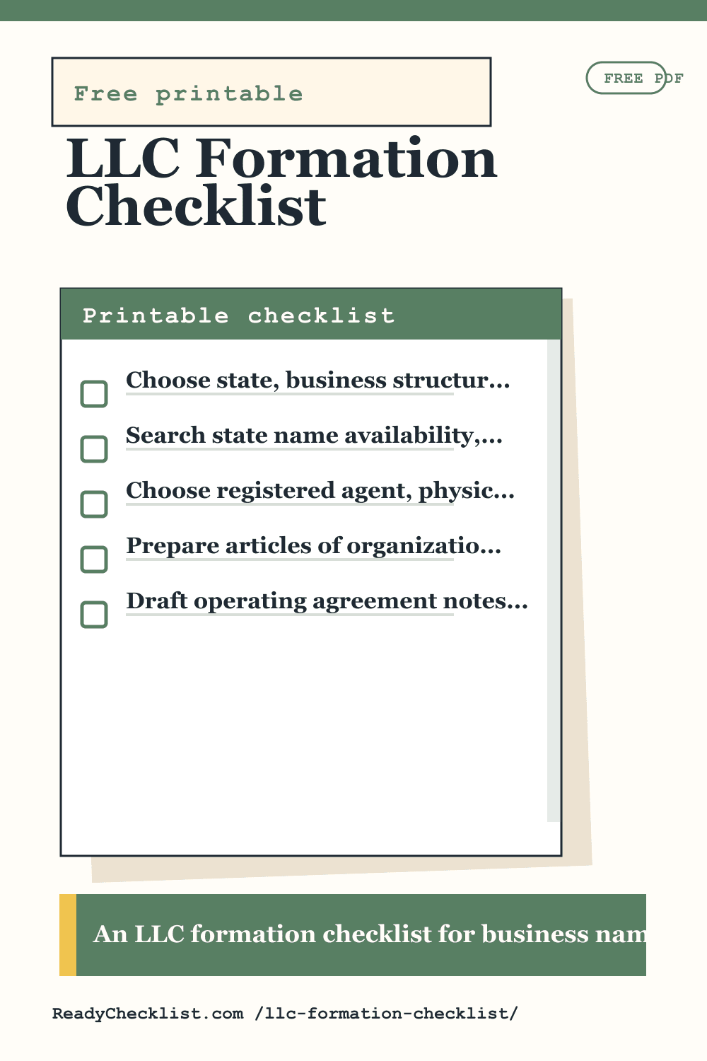 LLC Formation Checklist printable checklist preview image