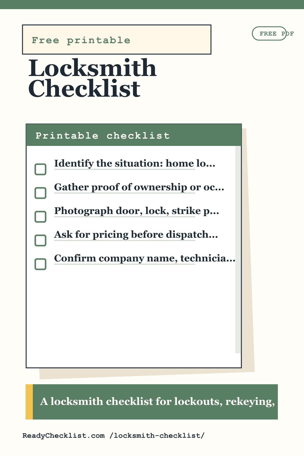Locksmith Checklist printable checklist preview image