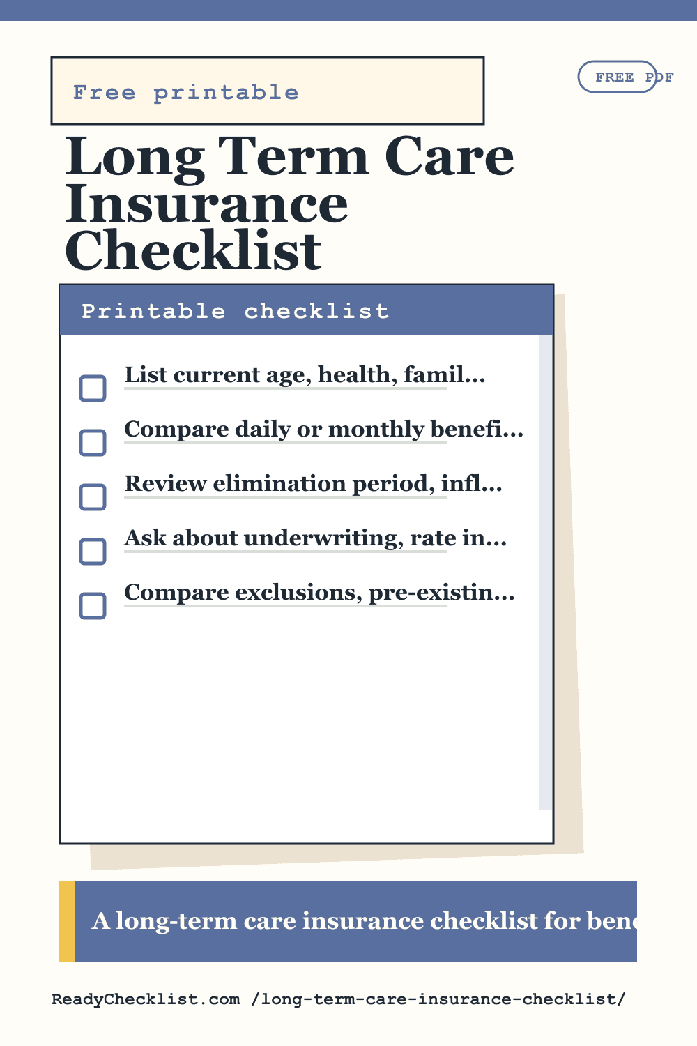 Long Term Care Insurance Checklist printable checklist template preview