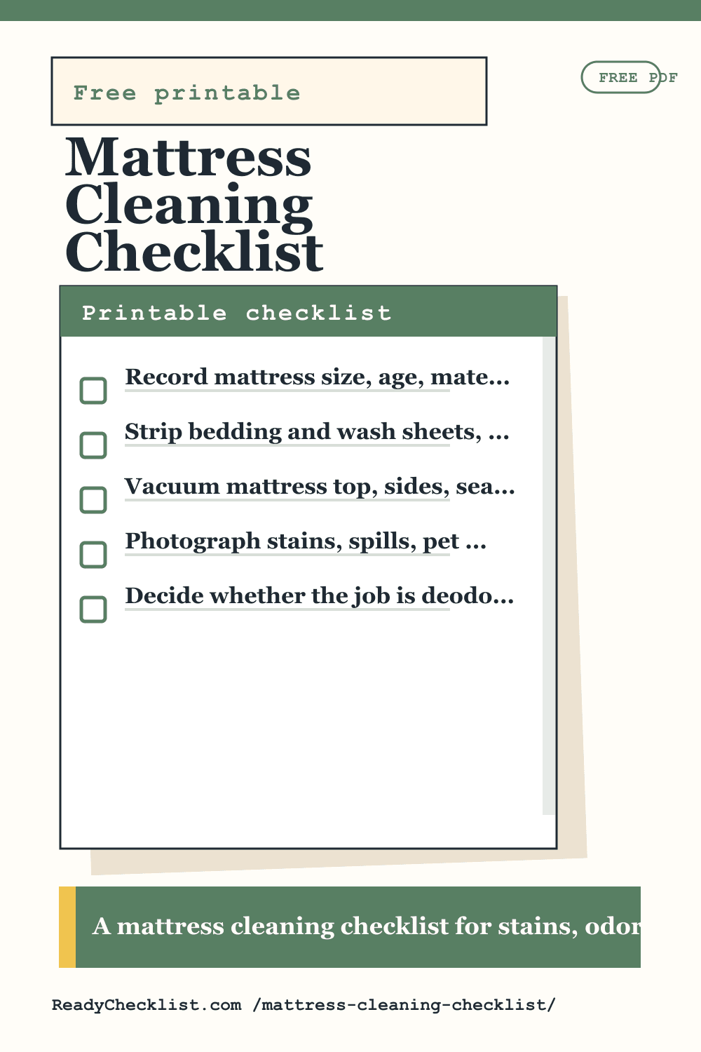 Mattress Cleaning Checklist printable checklist preview image