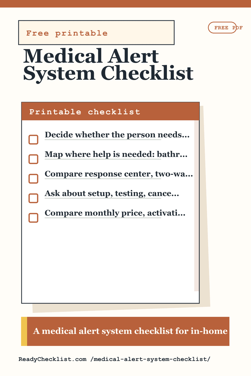 Medical Alert System Checklist printable checklist preview image