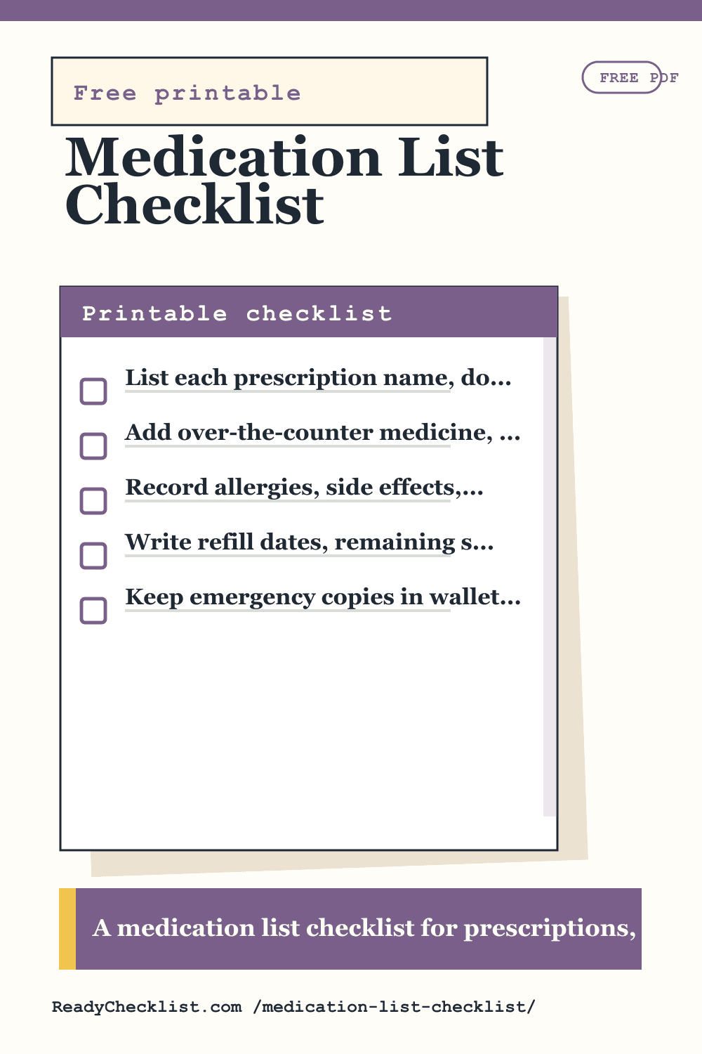 Medication List Checklist printable checklist preview image