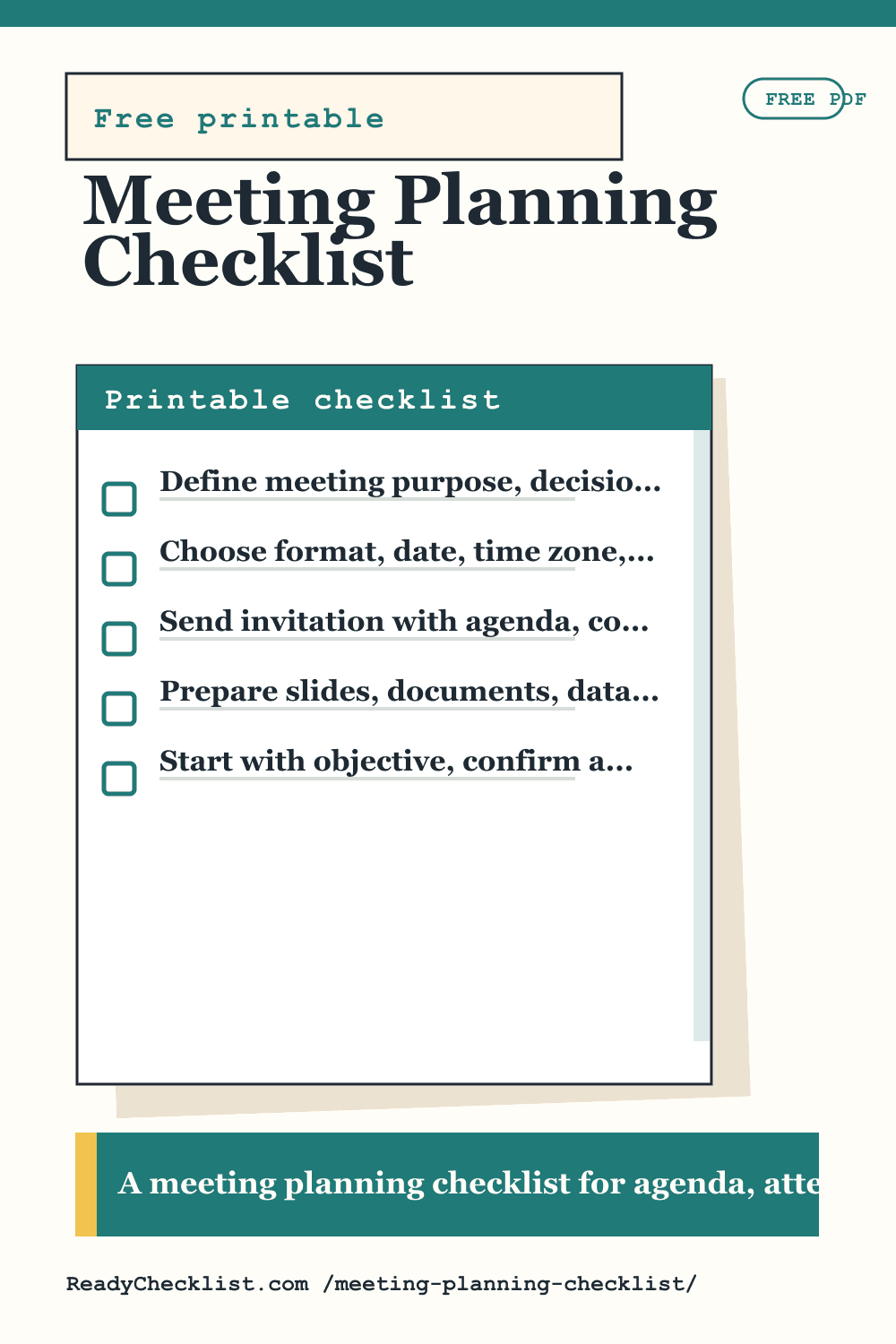 Meeting Planning Checklist printable checklist preview image