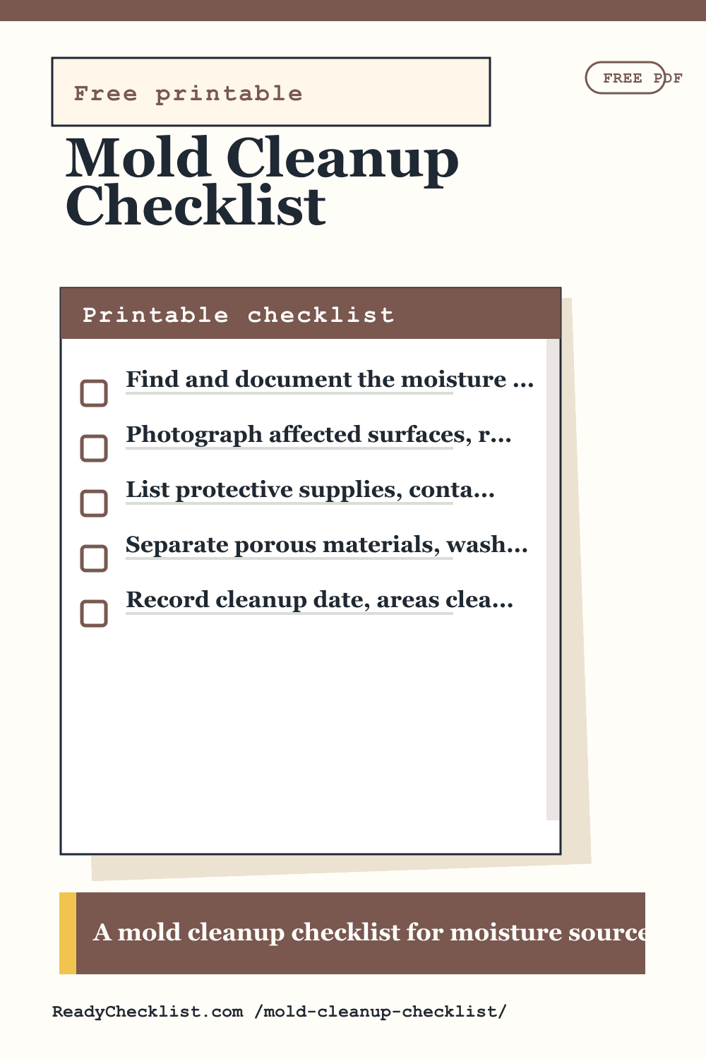Mold Cleanup Checklist printable checklist preview image