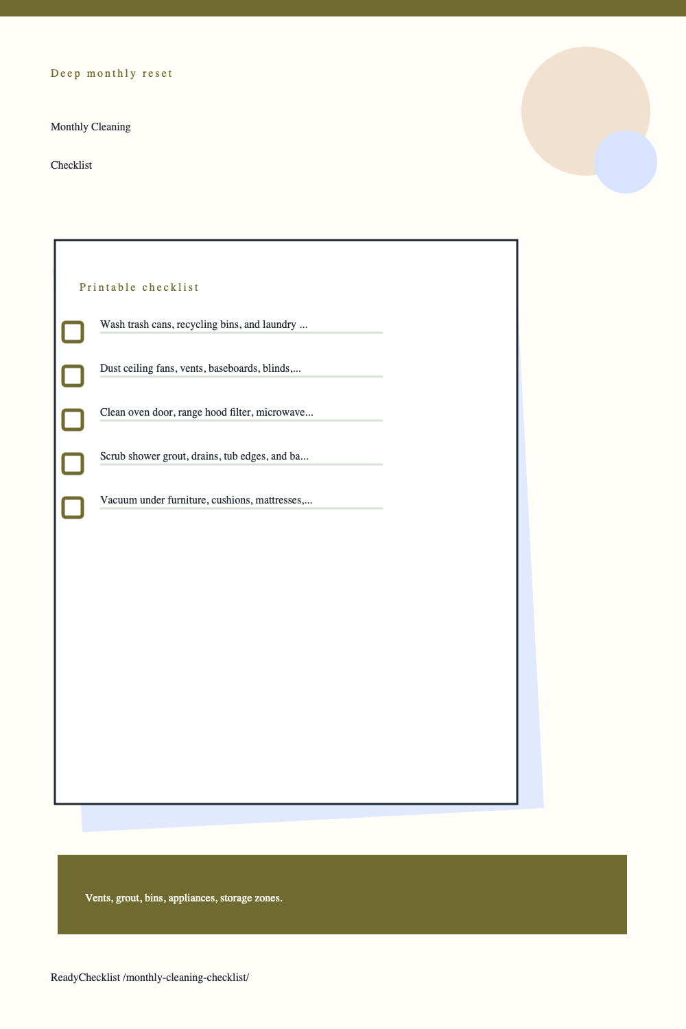 Monthly Cleaning Checklist printable checklist preview image